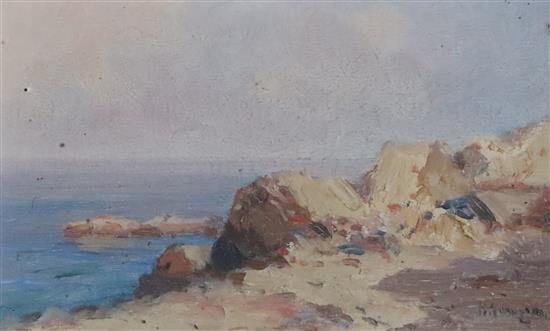 Aleksej Vasijevic Hanzen (Russian-Yugoslavian,1876-1937) Coastal landscape 3.5 x 5.5in. unframed